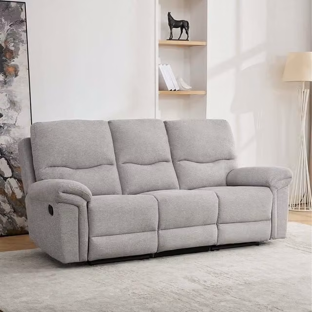 More4Homes Fosse 3 Seater Fabric Manual Recliner Sofa with Sleeping Function in Light Grey