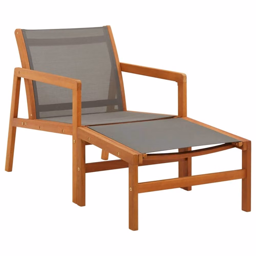 Berkfield Home Grey Garden Chair with Footrest in Solid Oiled Eucalyptus Wood and Textilene – 2