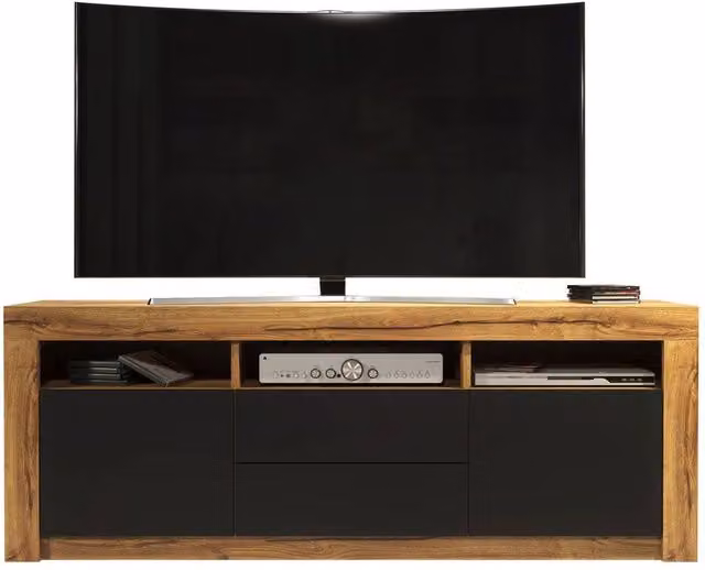 FORGEVIO Modern Oak Wood TV Unit and Sideboard Cabinet in Brown and Black