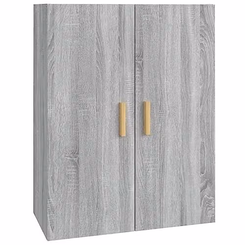 vidaXL Grey Scandinavian Wall-Mounted Hanging Cabinet with Hinged Doors and Internal Shelves W/D/H: 69.5 x 34 x 90 cm