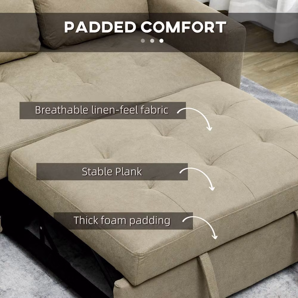 STILVORA Taupe Velvet Sofa Bed with Solid Wood Frame, Adjustable Headrest and Pull Out Drawer – 5