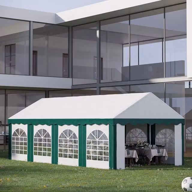 Outsunny Garden Gazebo Marquee Party Tent with Sides, White and Green