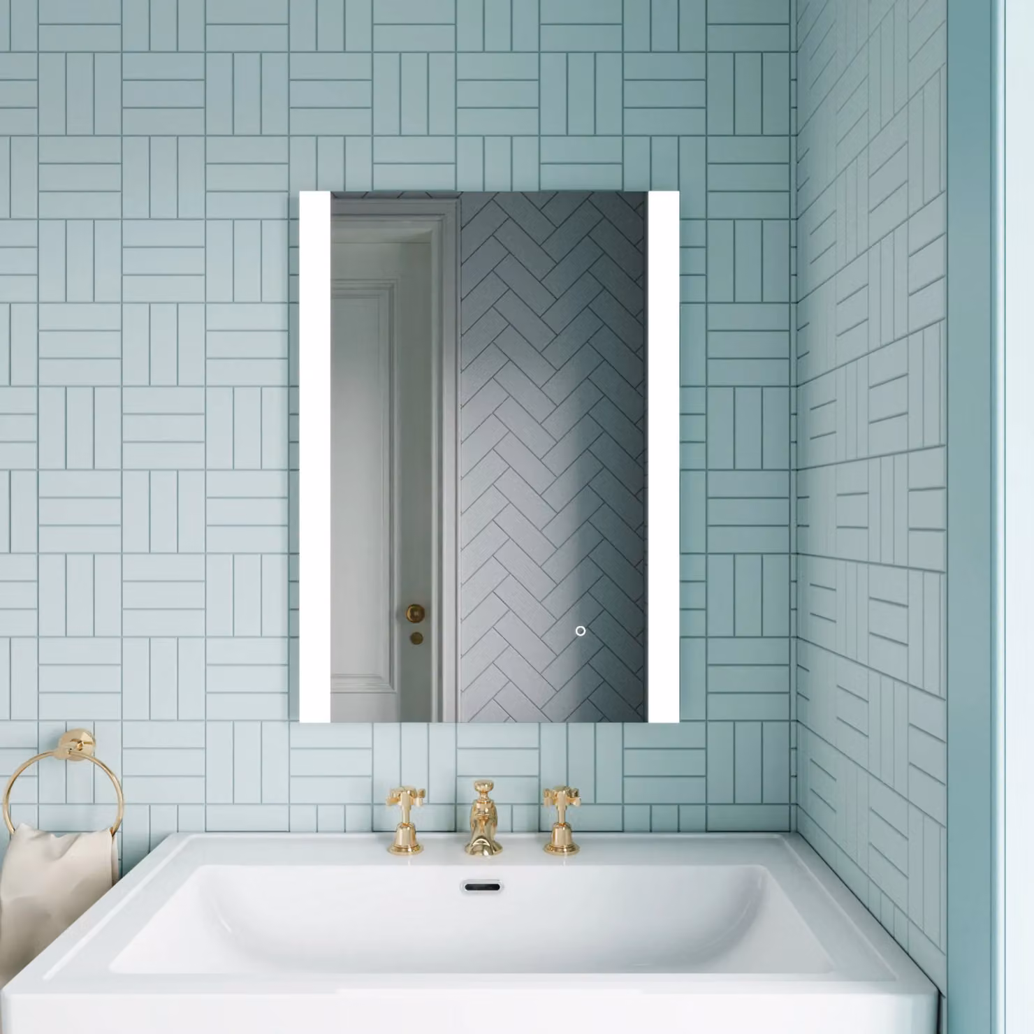Balterley Rectangular LED Touch Sensor Mirror with Demister, W: 70 cm, H: 50 cm, Chrome and Silver – 2