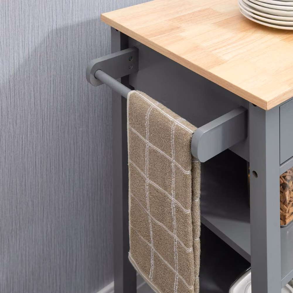 STILVORA Retro Kitchen Trolley with Shelves, Door and Drawer in Grey – 6
