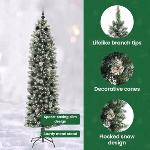vidaXL Modern Cone Christmas Tree in Green, White and Black, Height: 210 cm – 5