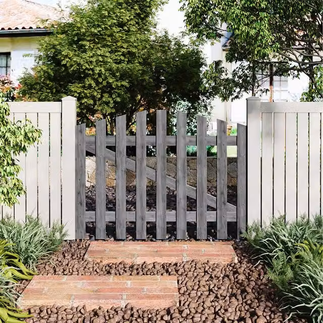 Komore Grey Damp-Proof Spruce Wood Garden Swing Gate with Latch, W: 120 cm, H: 90 cm