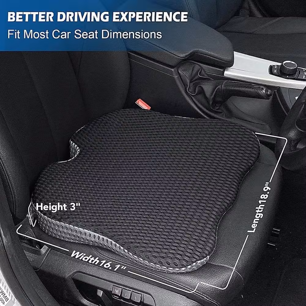 VOGREX Black Memory Foam Coccyx Car Cushion for Non-Slip Pain Relief – 2