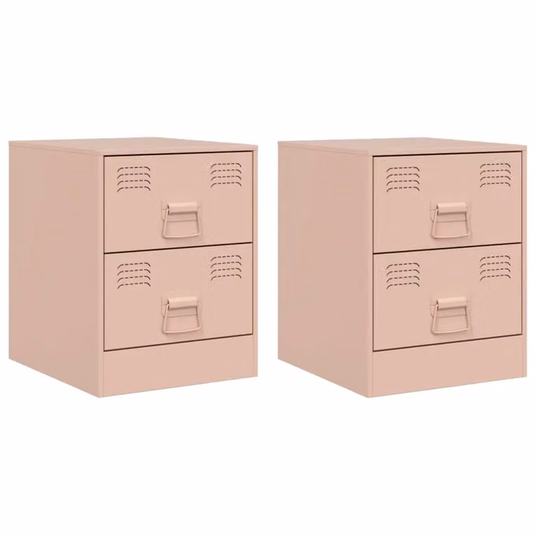 Berkfield Home Set of 2 Pink Metal Bedside Cabinets, W/D/H: 34.5 x 39 x 44 cm