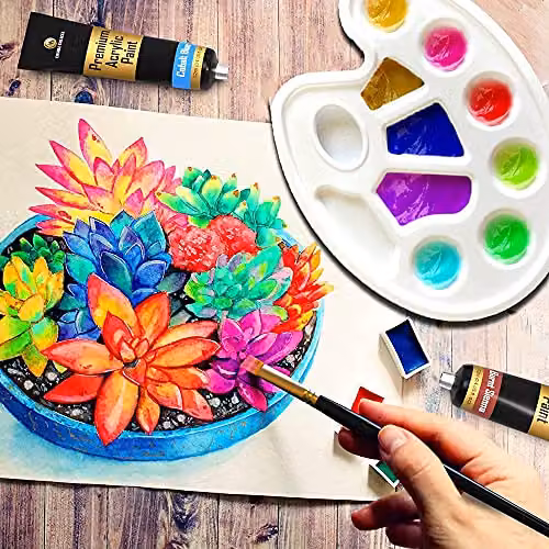 Desire Deluxe 30-Piece Multicolour Acrylic Paint Set with Brushes, Palette, Mixing Knife and Sponge for Canvas, Wood and Ceramic – 2