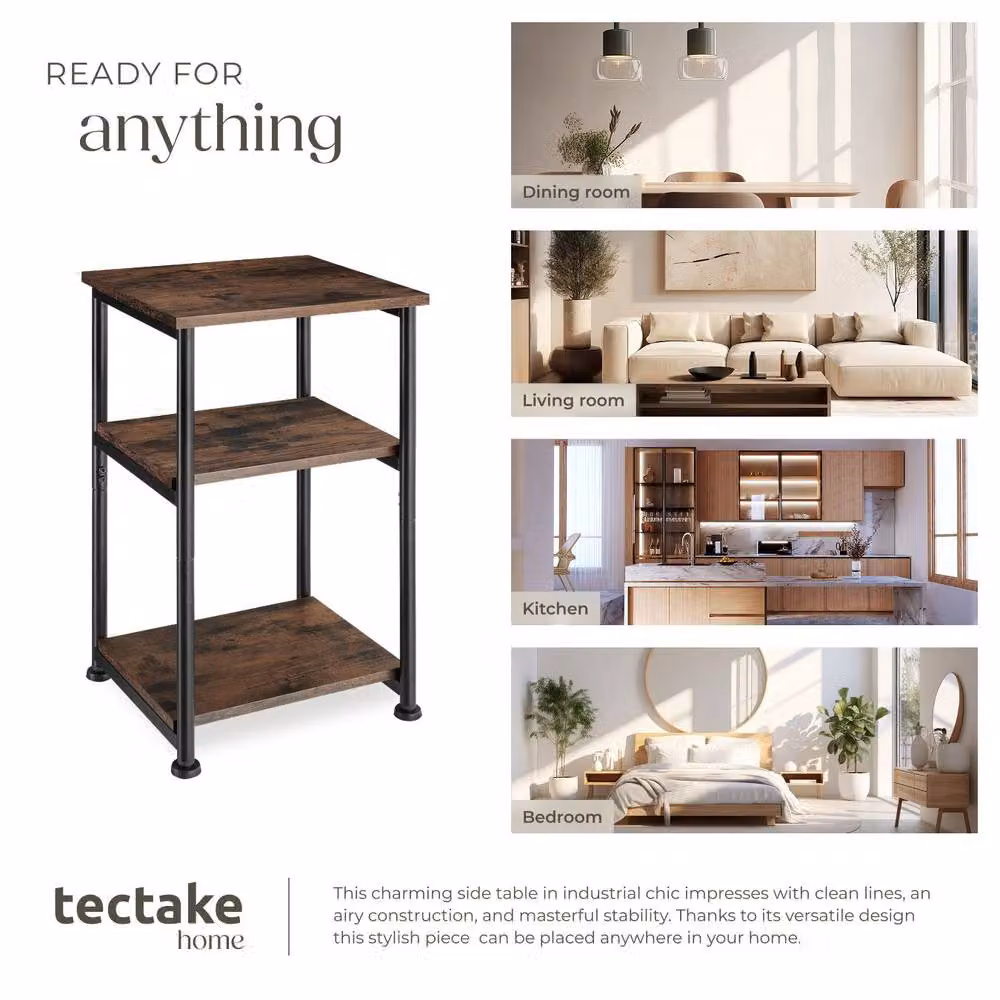tectake Memphis Industrial Bedside Table in Dark Brown – 6