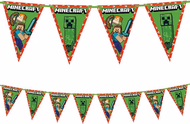 Minecraft Green Geometric Paper Triangle Flag Banner for Birthday Parties