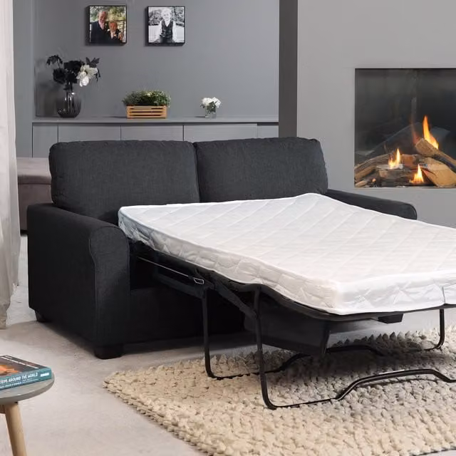 Artemis Home Dawson Sofabed in Black Fabric with Solid Wood Frame and Pull Out Drawer