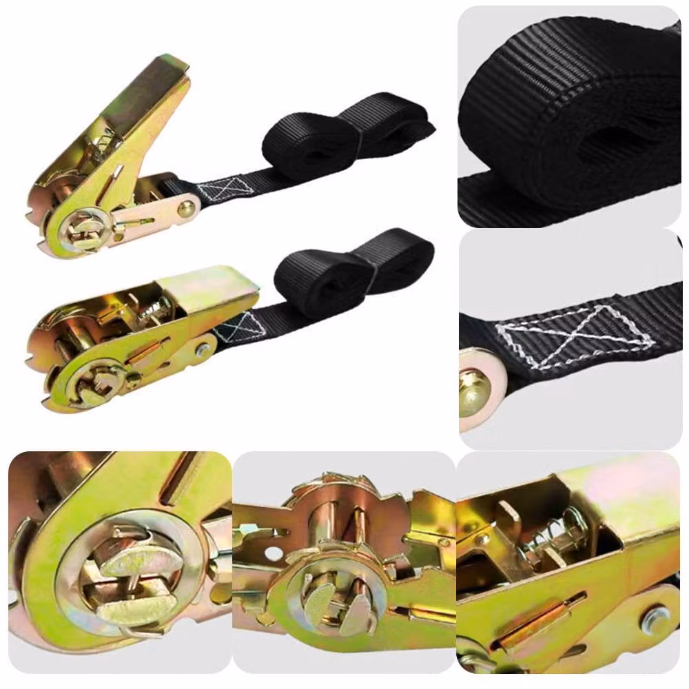 SPETLEK 4-Pack Heavy-Duty Zinc Ratchet Tie-Down Straps, Black, Length: 6 m, Width: 25 mm – 5