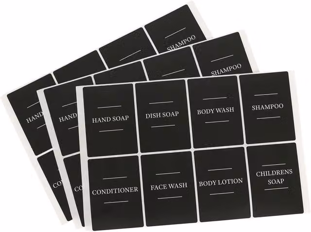 Harbour Housewares 24 Piece Soap Dispenser Labels Set in Black Waterproof Stickers for Bathroom and Kitchen Bottles – 5