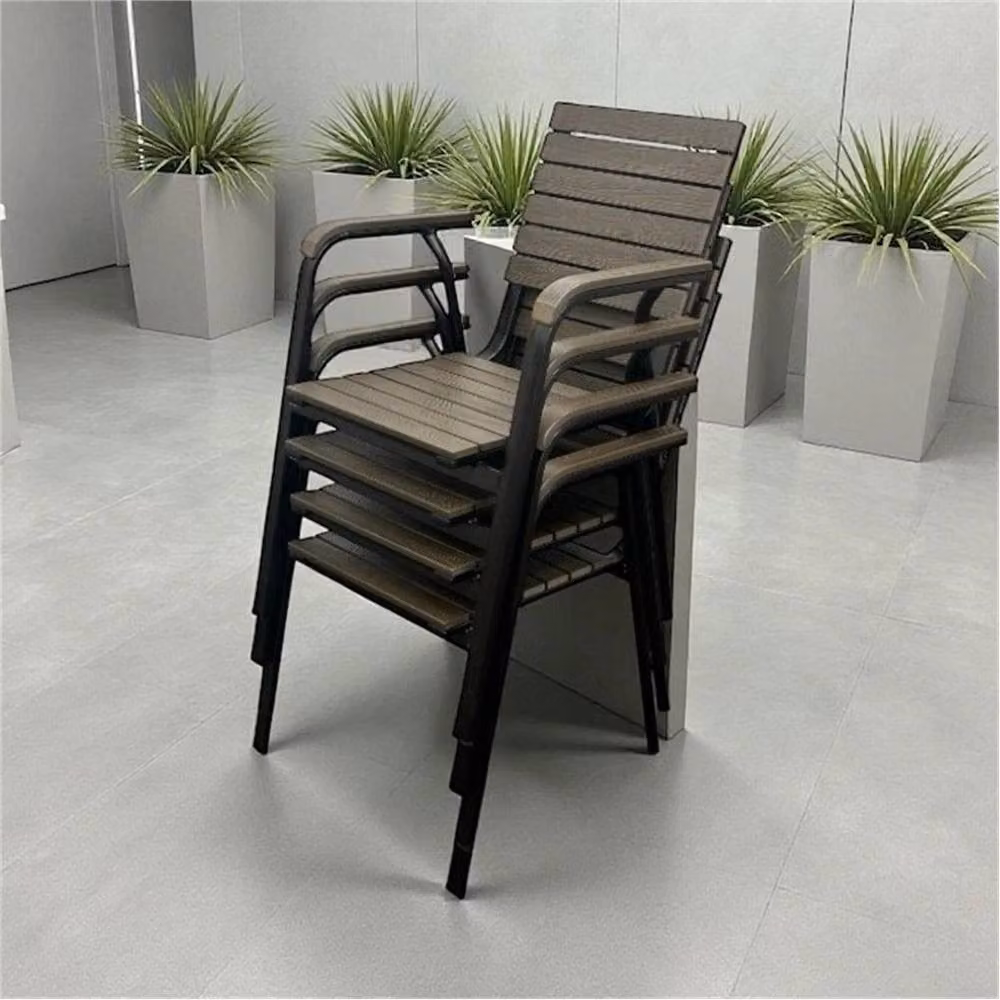 Nordara Pack of 4 Durawood Deluxe Stacking Garden Chairs in Brown – 2