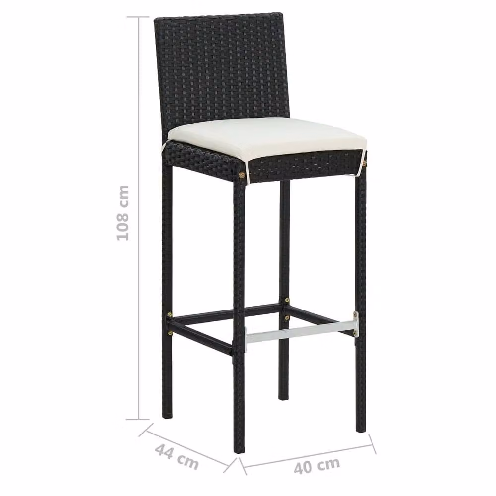 Berkfield Home 5 Piece Poly Rattan Garden Bar Set with Cushions, Black, H 106.0 cm x W 75.5 cm x D 44.0 cm – 3