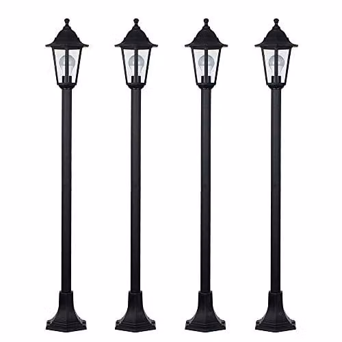 MiniSun Set of 4 Victorian Style Black Outdoor Garden Bollard Lights with 10W LED Bulbs, Height: 120 cm – 1
