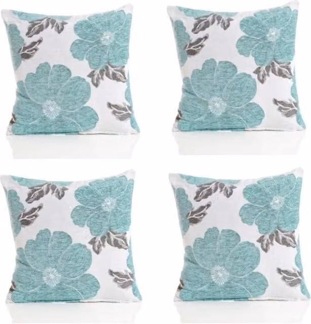 Luxor Living Poppy Chenille Floral Cushion Set of 4, Red, W/D/H: 45 x 45 x 45 cm