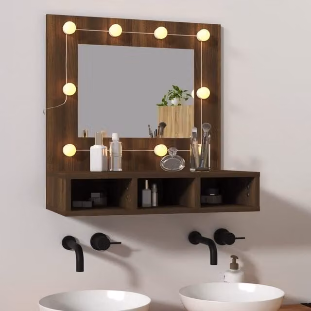 Berkfield Home Modern Mirror Cabinet with LED Lighting in Brown Oak, W/D/H: 60 x 31.5 x 62 cm – 1