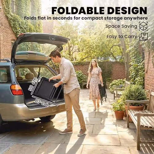 Outsunny Set of 4 Folding Garden Chairs with High Back and Armrests in Black – 5