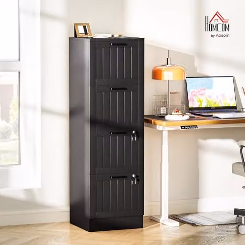 HOMCOM 4 Drawer Black File Cabinet with Lock for A4 and Letter Size Folders – 2