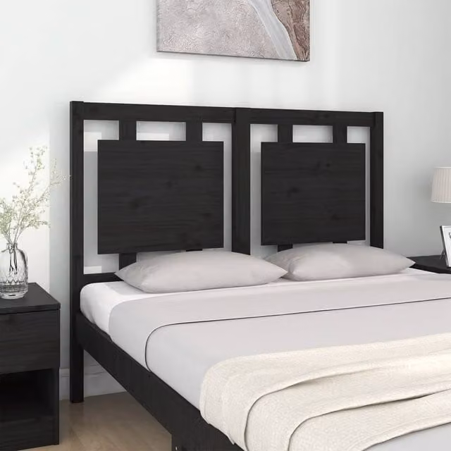 Berkfield Home Beautiful Bed Headboard in Black Solid Pine Wood, W: 125.5 cm, D: 4 cm, H: 100 cm – 1
