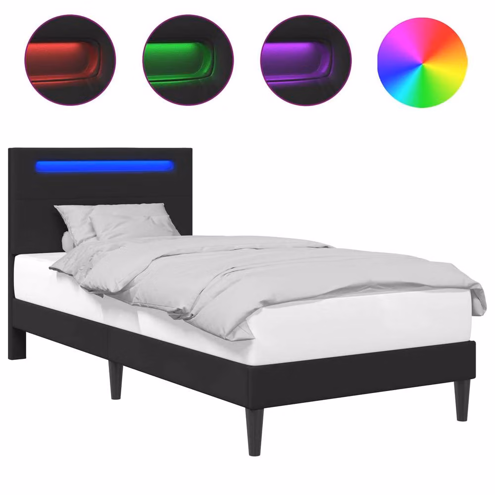 Berkfield Home Modern Black Faux Leather Bed Frame with LED Under-Bed Lighting and USB Charging Port, W/D/H: 90 x 190 cm – 2