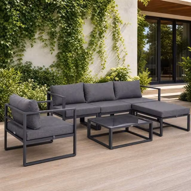 STILVORA 5-Seater Grey Sofa with Aluminium Frame – 1