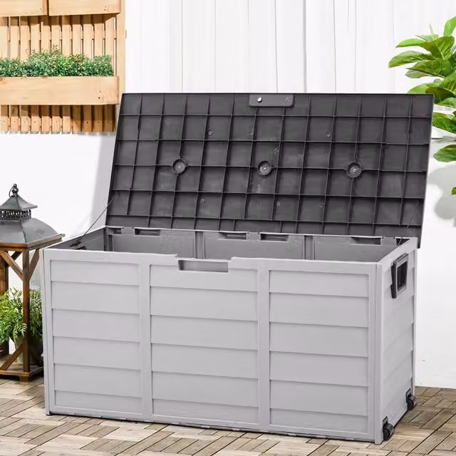 Livingandhome Lockable Outdoor Garden Storage Box with Lid in Grey