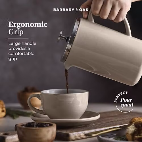 Barbary & Oak Nattura Ceramic Cafetiere French Press with Stainless Steel Plunger, 800ml, Agave – 7