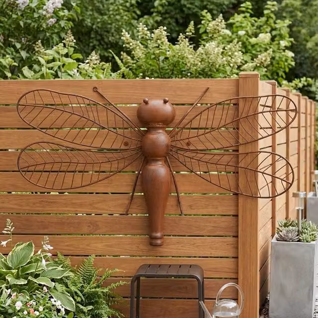 Garden Greatness Intricate Nature Dragonfly Metal Garden Wall Art in Brown and Multicolour