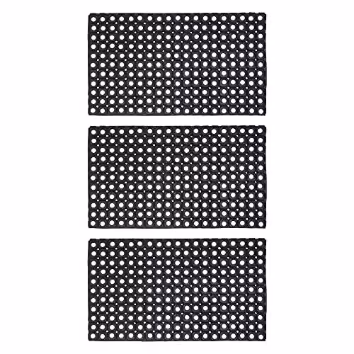 JVL Contract Rondo Rubber Ring Scraper Doormat, Black, Pack of 3 – 5