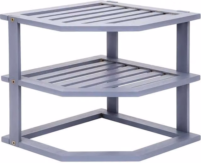 FORGEVIO Grey 3 Tier Bamboo Corner Kitchen Plate Rack