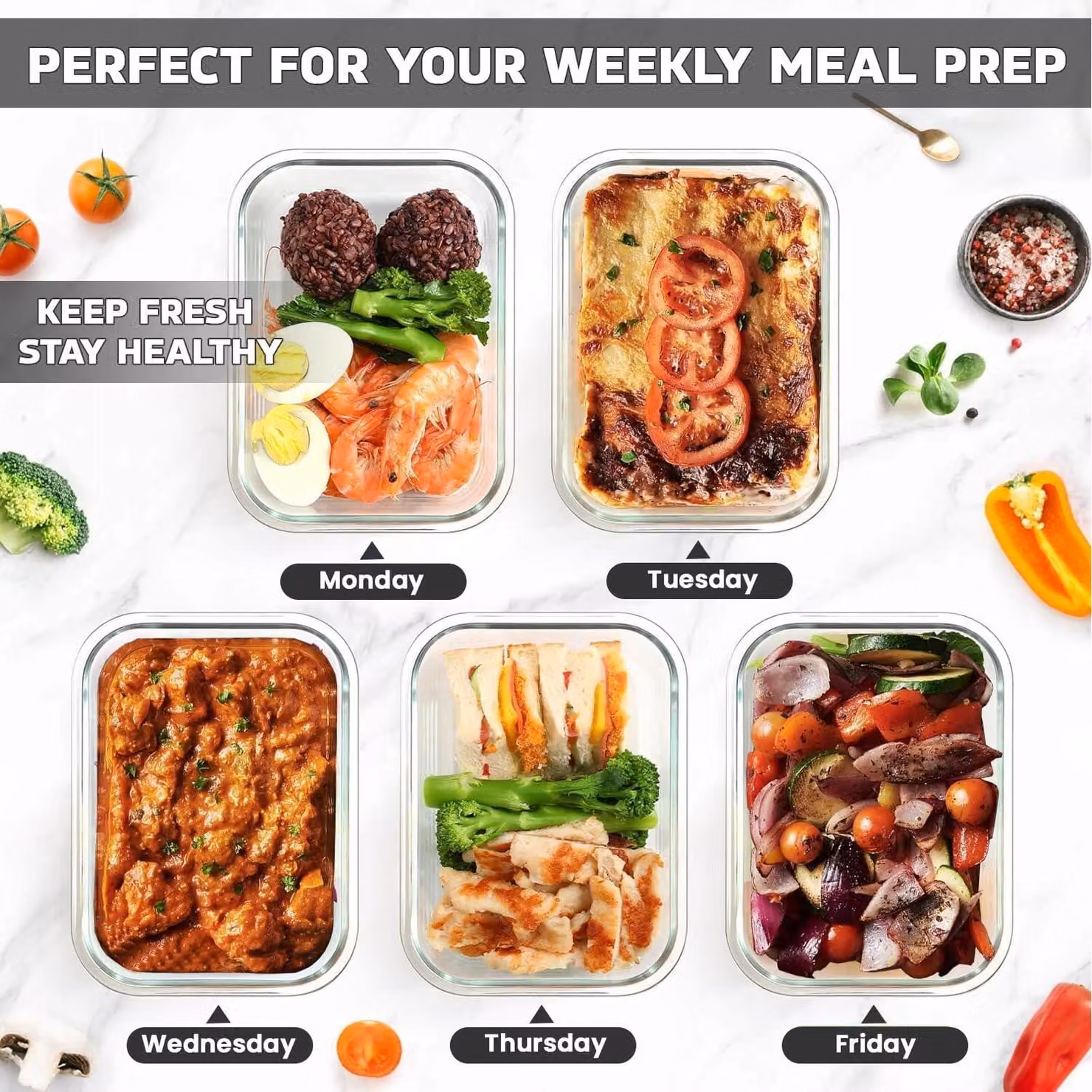 MantraRaj Airtight Glass Food Storage Containers with Snap Lid, Transparent and White, 1.1 l – 4
