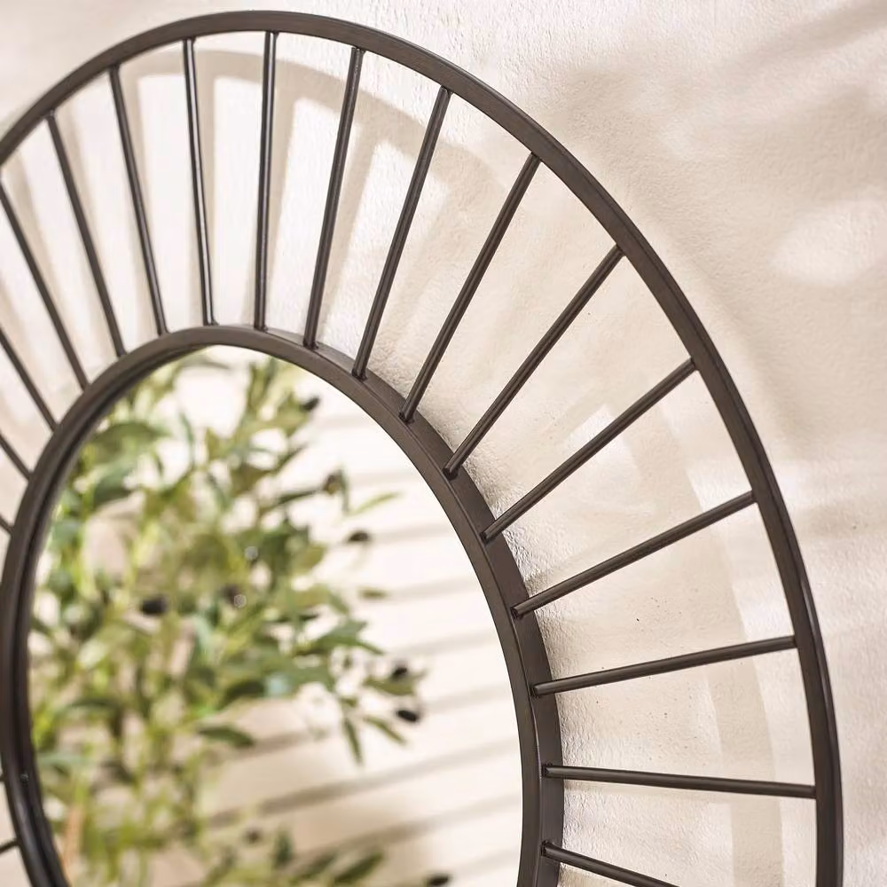 FurnitureboxUK Raya Black Round Spoke Geometric Garden Mirror, Diameter: 70 cm – 2