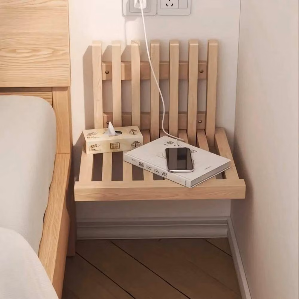 KORVIXA Wooden Wall-Mounted Foldable Stool in Brown – 2