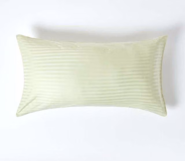 Homescapes Sage Green Egyptian Cotton King Size Housewife Pillowcase, 330 Thread Count Mako Satin Stripe