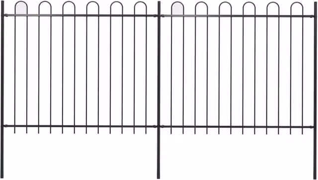 Berkfield Home Black Powder-Coated Steel Hoop Top Garden Fence, W: 3.4 m, H: 1.5 m