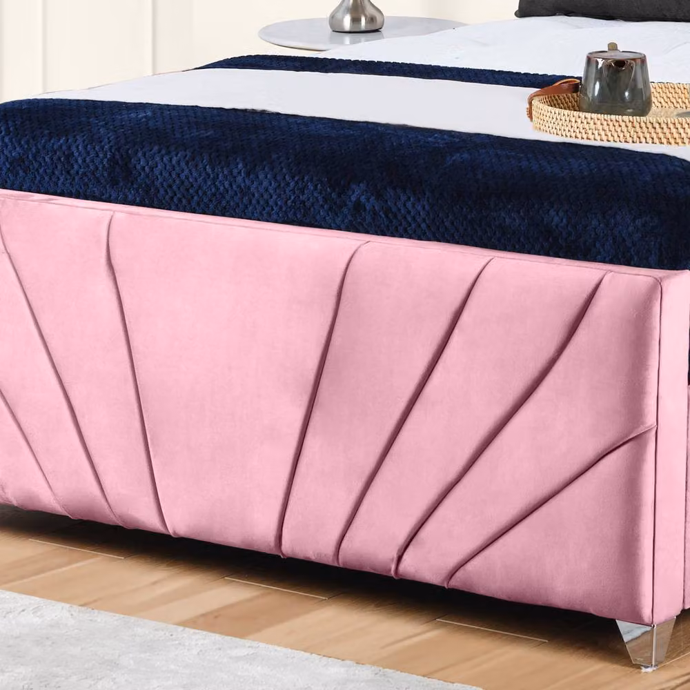 UK Bed Furniture Sunrise Pink Velvet Upholstered Slatted Base Bed with 48 Inch Headboard, Size: Small Double (120 x 200 cm) – 3