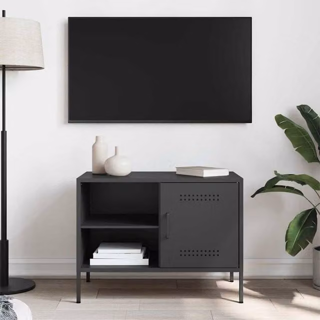 Berkfield Home TV Cabinet in Black Metal, W: 68 cm, D: 39 cm, H: 50.5 cm – 1