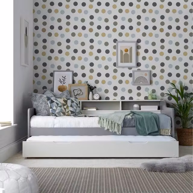Bedmaster Tyler Grey and White Upholstered Guest Bed and Trundle with Orthopaedic Mattresses