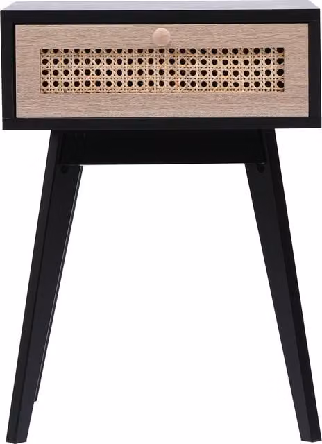 Spot On Dealz Black Rattan and Ash Wood Bedside Table