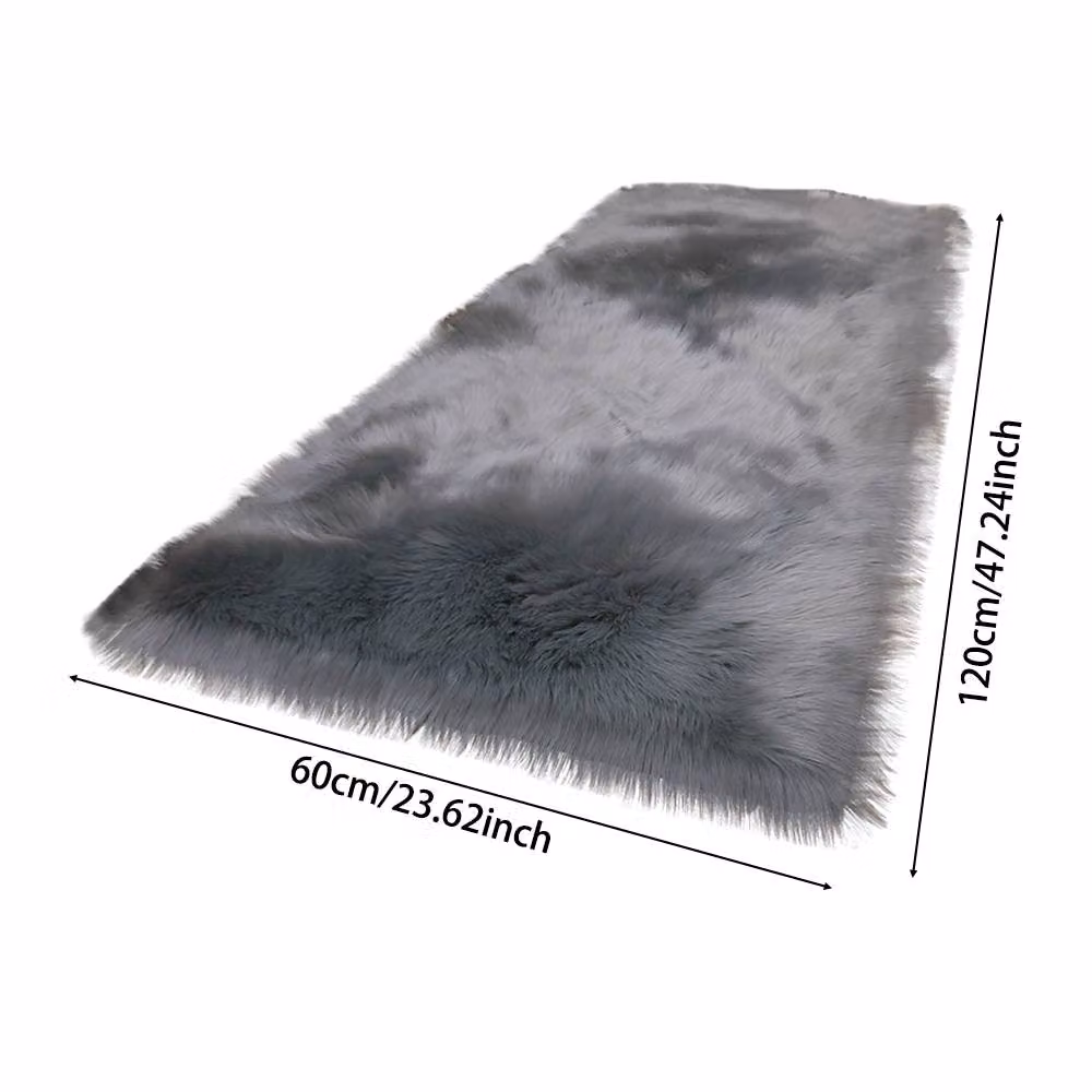 Garden Sanctuary Grey Rectangular Super Soft Shaggy Faux Fur Area Rug W/D: 60 x 120 cm – 3