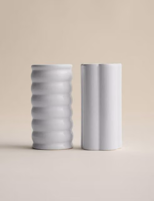 M&S X Kelly Hoppen Set of 2 White Glazed Ceramic Bud Vases