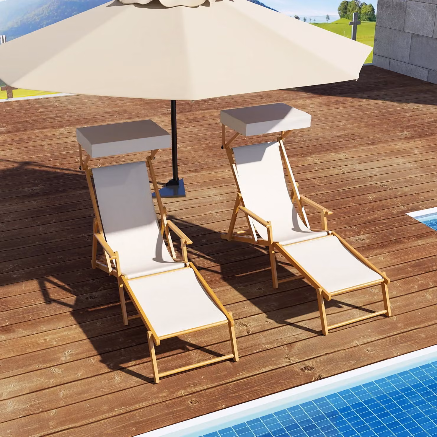 Costway Beach Lounge Chair with Adjustable Canopy and Headrest in Beige – 2