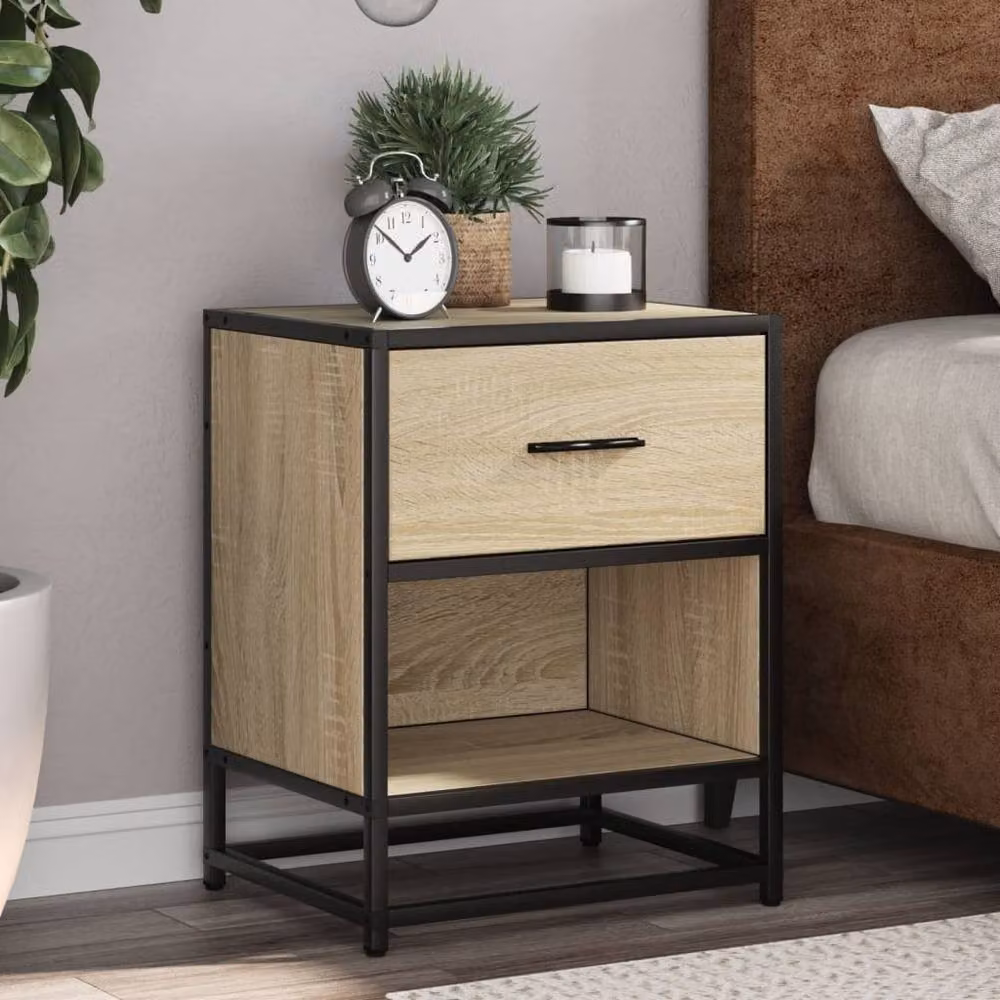Berkfield Home Decorative Bedside Cabinets, 2 Piece Set in Sonoma Oak and Light Tan, W/D/H: 40 x 31 x 50 cm – 2