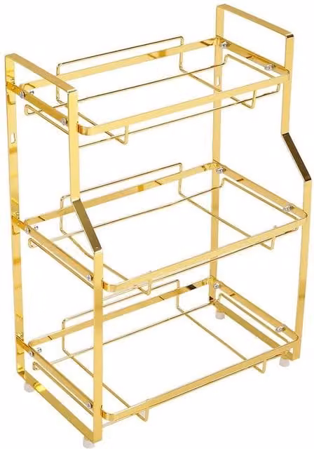 FORGEVIO 3 Tier Freestanding Metal Storage Shelf for Bathroom and Kitchen in Gold