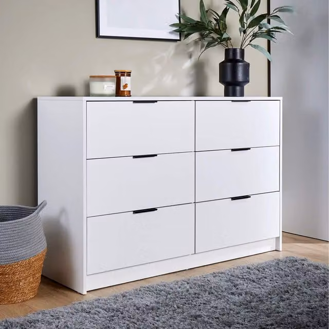 Home Source Phoenix 6 Drawer Wide Storage Chest in White