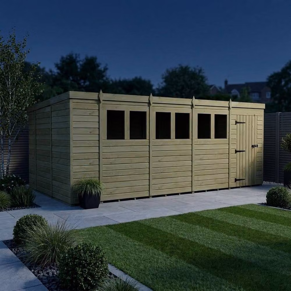 Buttercup Farm Brown Timber Pent Garden Shed with Single Door and Windows, W: 305 cm, D: 305 cm, H: 210 cm – 3