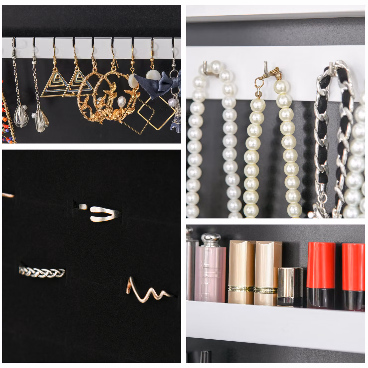 HOMCOM Mirrored Jewelry Cabinet with LED Light and 3-Angle Adjustable Mirror for Rings, Earrings, Bracelets and Cosmetics – 4